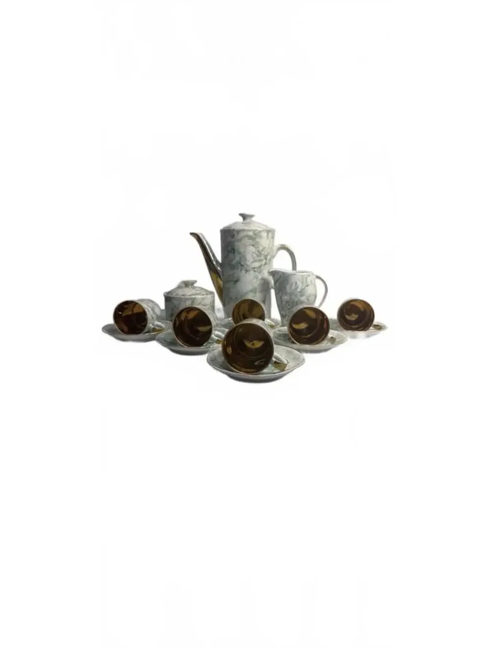 Vintage Wawel Poland Gold Taupe Beige Marble China Tea Set